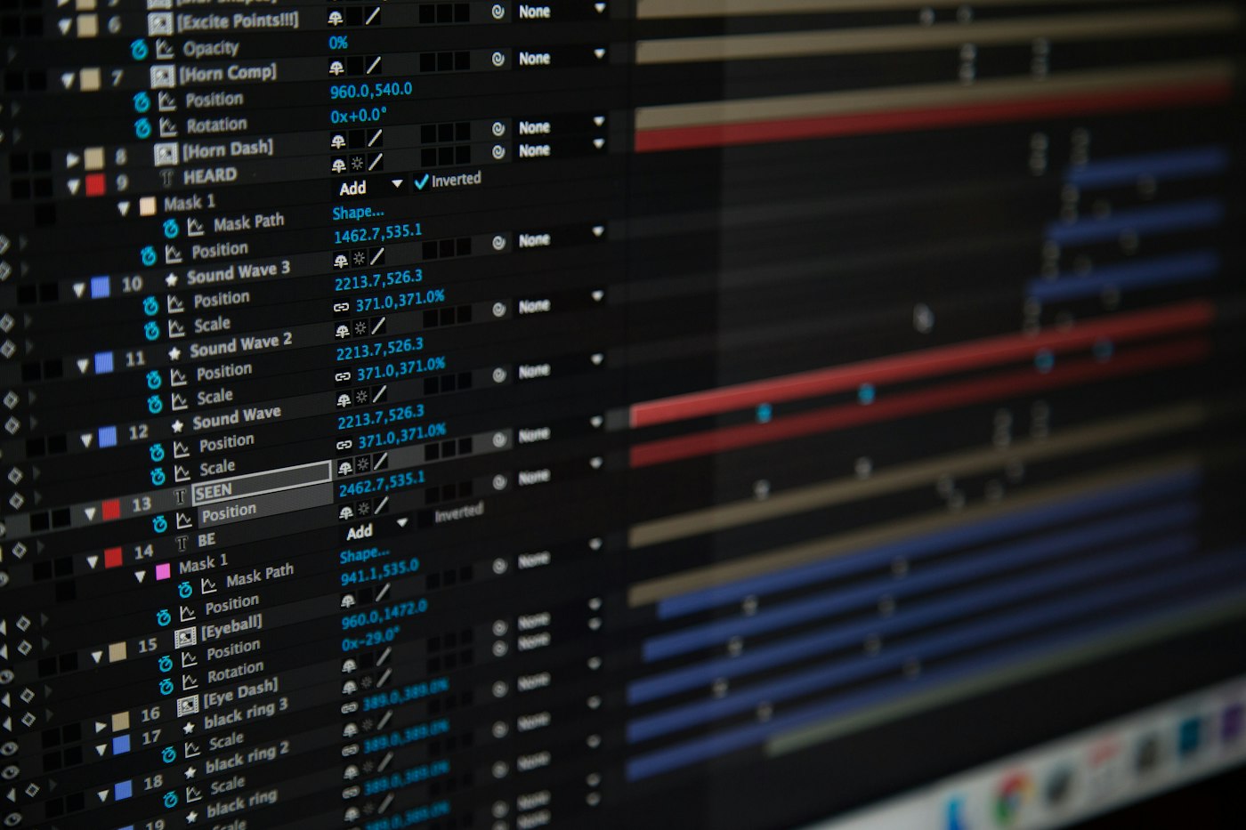 Monitor showing motion data being reviewed